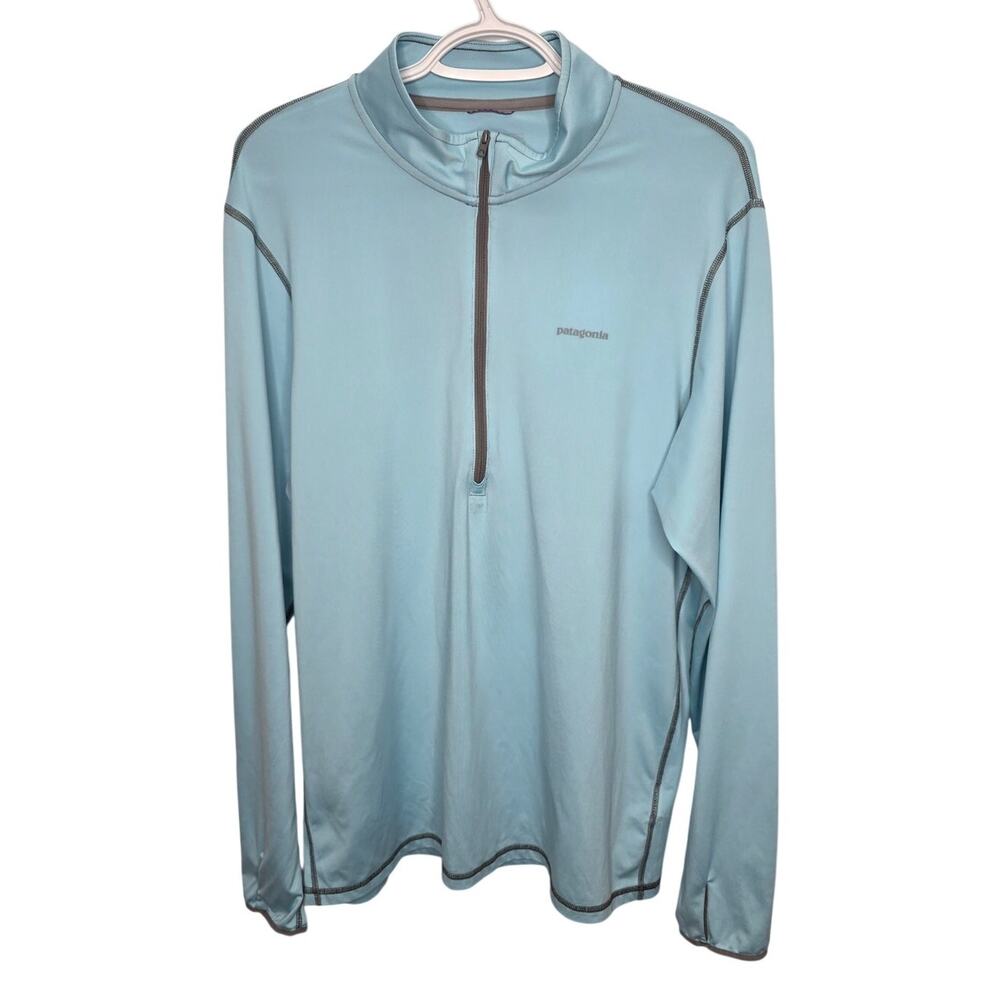 Patagonia Light Blue Long Sleeve Outdoor Activewear Pullover Men's Shirt Size M